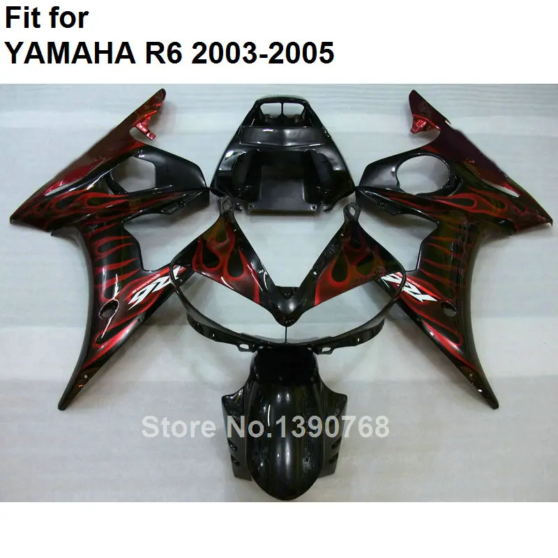 

Комплект кузова для Yamaha YZF R6 2003 2004 2005 Красный Пламя Черный мотоциклетный комплект обтекателей YZFR6 03 04 05 BC05