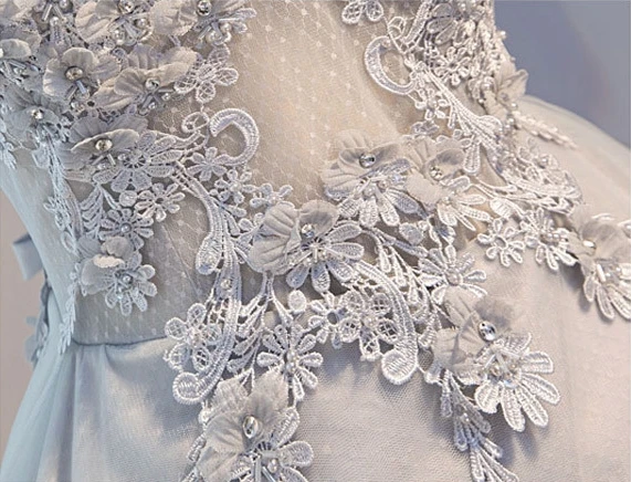 Серый v-образным вырезом Бисероплетение Кружева Vestidos De Festa цветы трапециевидной