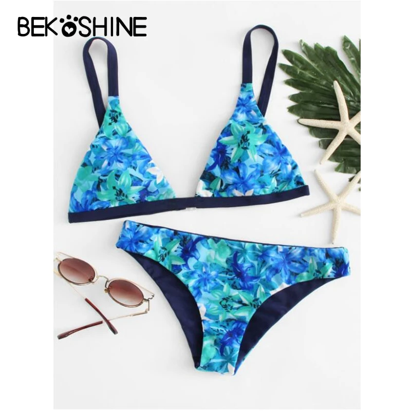 Bekosine принт ванный комплект синий бикини Pad Push Up Бикини Для женщин 2018 Maillot De Bain Femme
