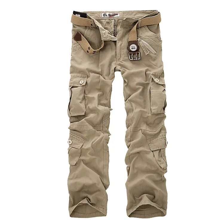 Light khaki Новые Брендовые брюки карго, мужские военные прямые брюки, мужские повседневные хлопковые камуфляжные длинные брюки с несколькими карманами, камуфляжные потертые брюки - Цвет: Light khaki