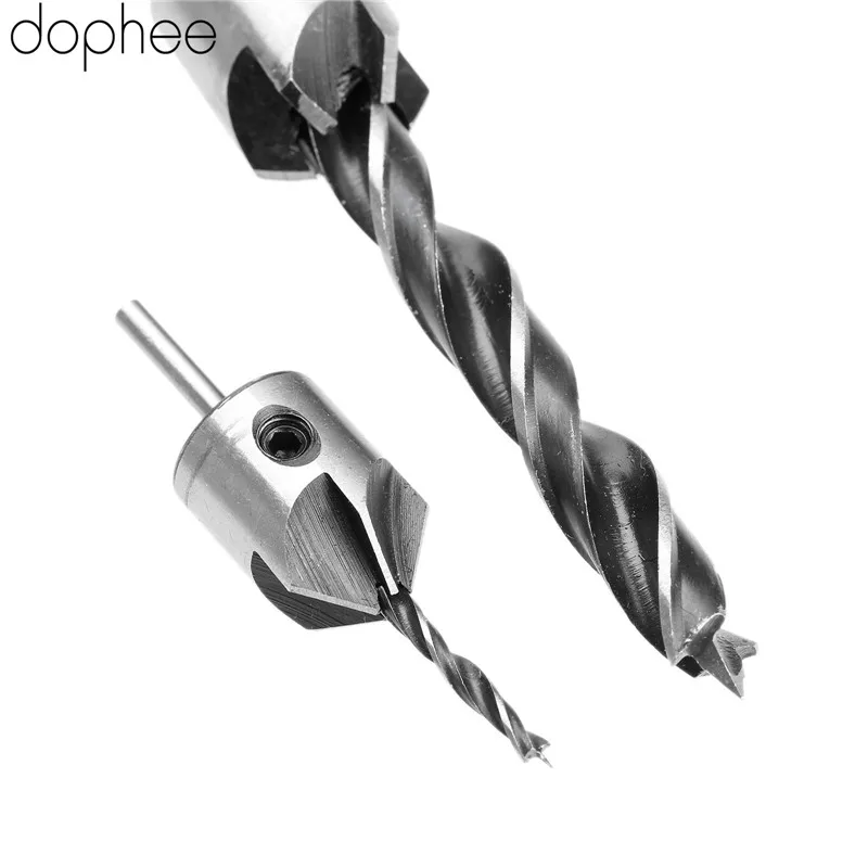 dophee Drilling Accessory HSS 5 Flute Countersink Drill Bit Set Reamer Woodworking Chamfer Power Tools High Carbon 3-10MM 7PCS |