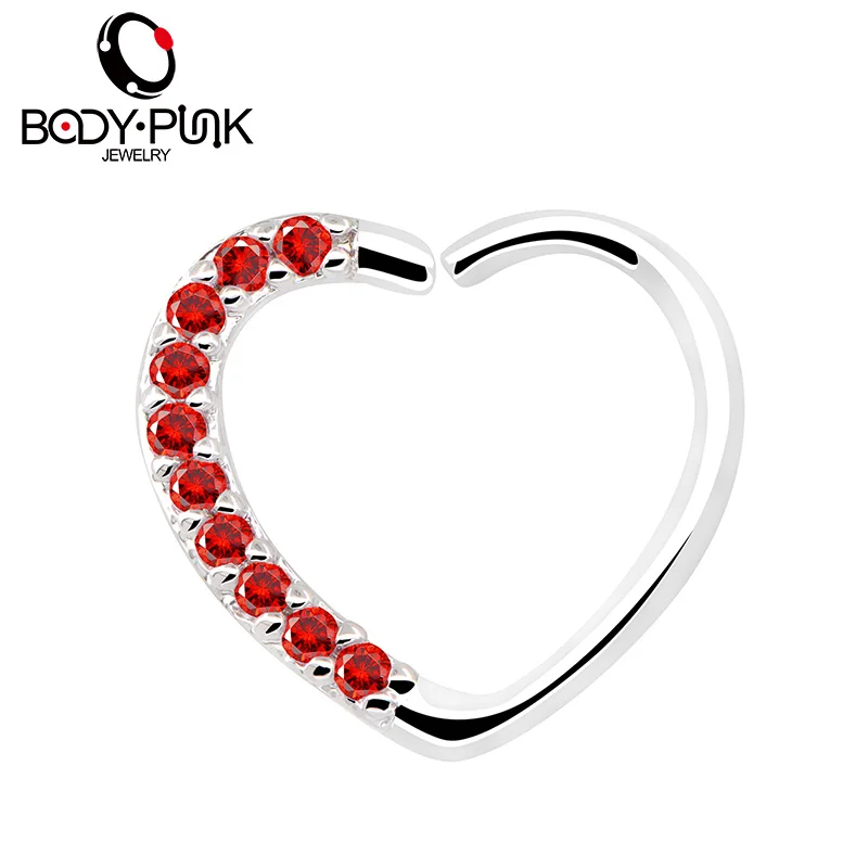 white red Тело панк пирсинг для хрящевой части уха сердце правое закрытие Daith Cartil Tragus шарнирное сегментное кольцо ювелирные изделия для тела серьги 16 колец - Окраска металла: white red