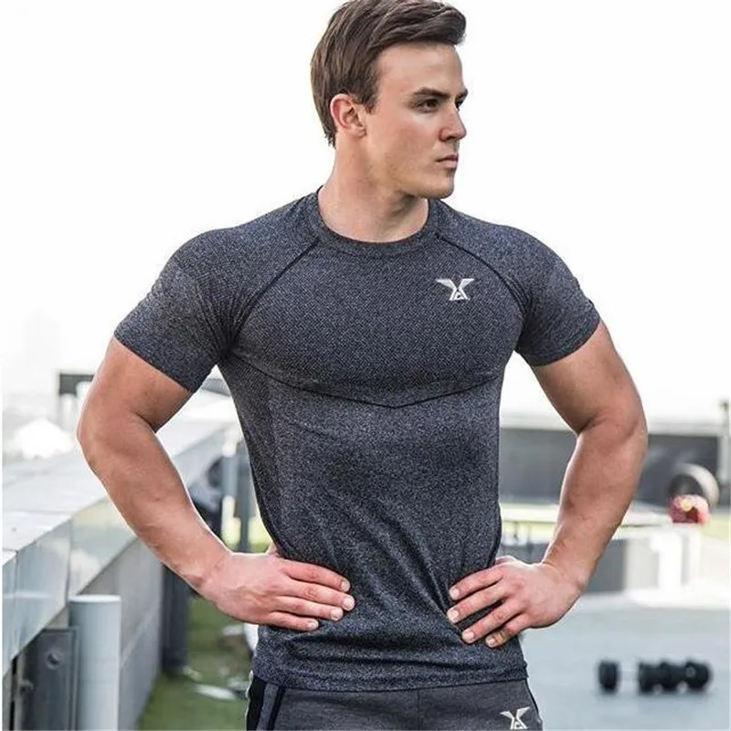 Новинка 2019 Мужская облегающая короткая футболка для бега компрессионная