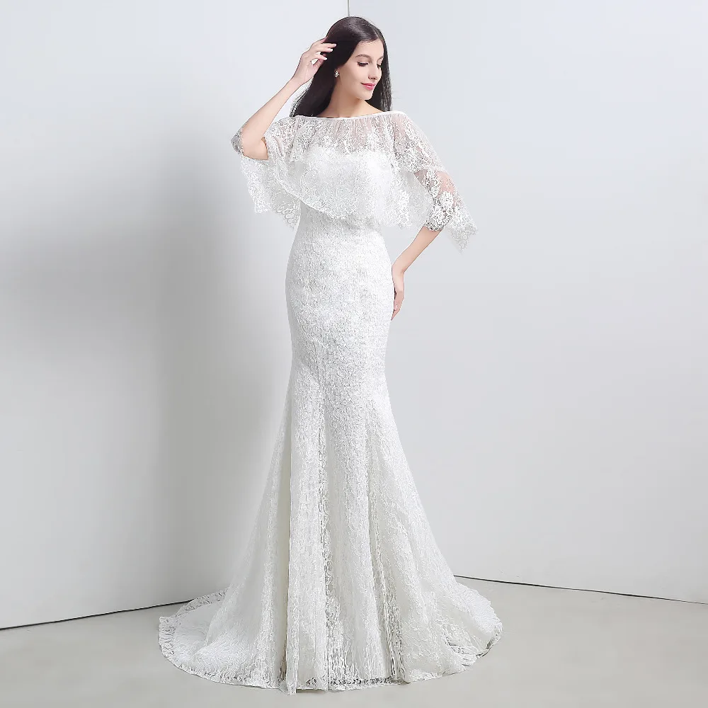 Кружевное свадебное платье русалка с запахом цвета слоновой кости|lace mermaid wedding