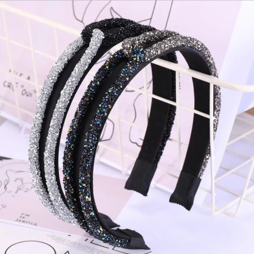 New Fashion Shining Metal Flower Bow Hairband Rhinestone Print Headband High Quality DIY Hair Accessories Jewelry Headwear Women