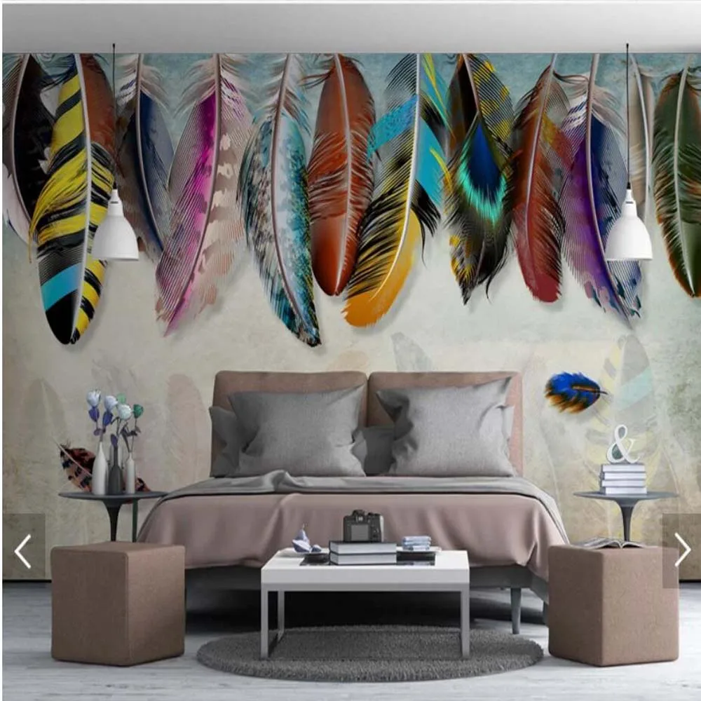 

Abstract Colorful Feather Wallpaper Mural Wall Decor Wall Paper Rolls 3D Home Improvement Wall Murals Contact Paper Customize