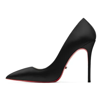 black silk 10cm Качественные пикантные женские туфли-лодочки из шелкового атласа; туфли с красной подошвой; свадебные модельные туфли с острым закрытым носком на высоком тонком каблуке; туфли на шпильке - Цвет: black silk 10cm