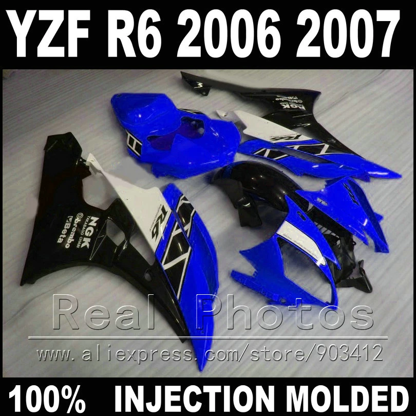 Лидер продаж комплект обтекателей для YAMAHA R6 2006 2007 литье под давлением синие белые