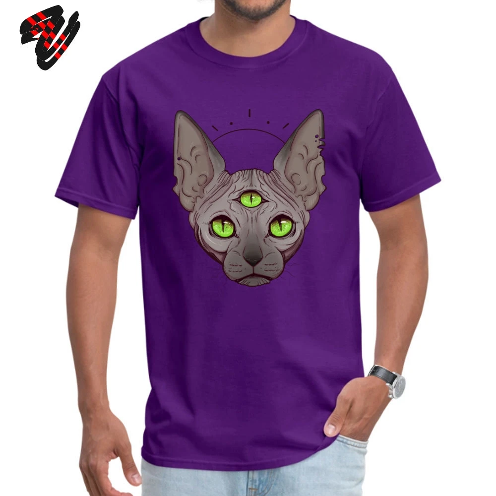 Футболка с рисунком «Три глаза» для мужчин, Cheshire, топы, Sphynx, канадские любительские футболки без волос, большие размеры, Всевидящее Око хлопковая футболка - Цвет: Purple