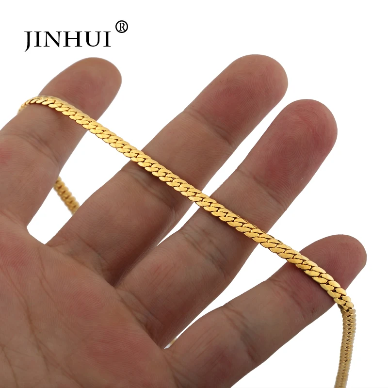 Золотое ожерелье Jin Hui шириной 4 мм и длиной 50 см модное мужское женское ювелирное