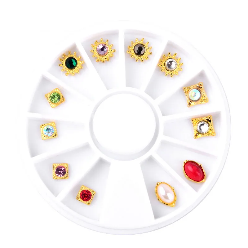 12 шт./кор. блеск красочные золотой край ногтей стразами жемчужина Аксессуары 3D