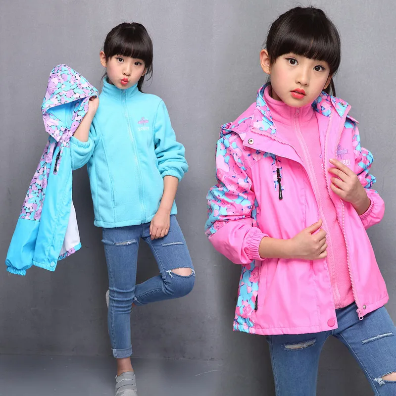 Outdoor winter jacket girls coat clothes detachable kids fashion windbreaker hooded outerwear for children spring/autumn | Детская
