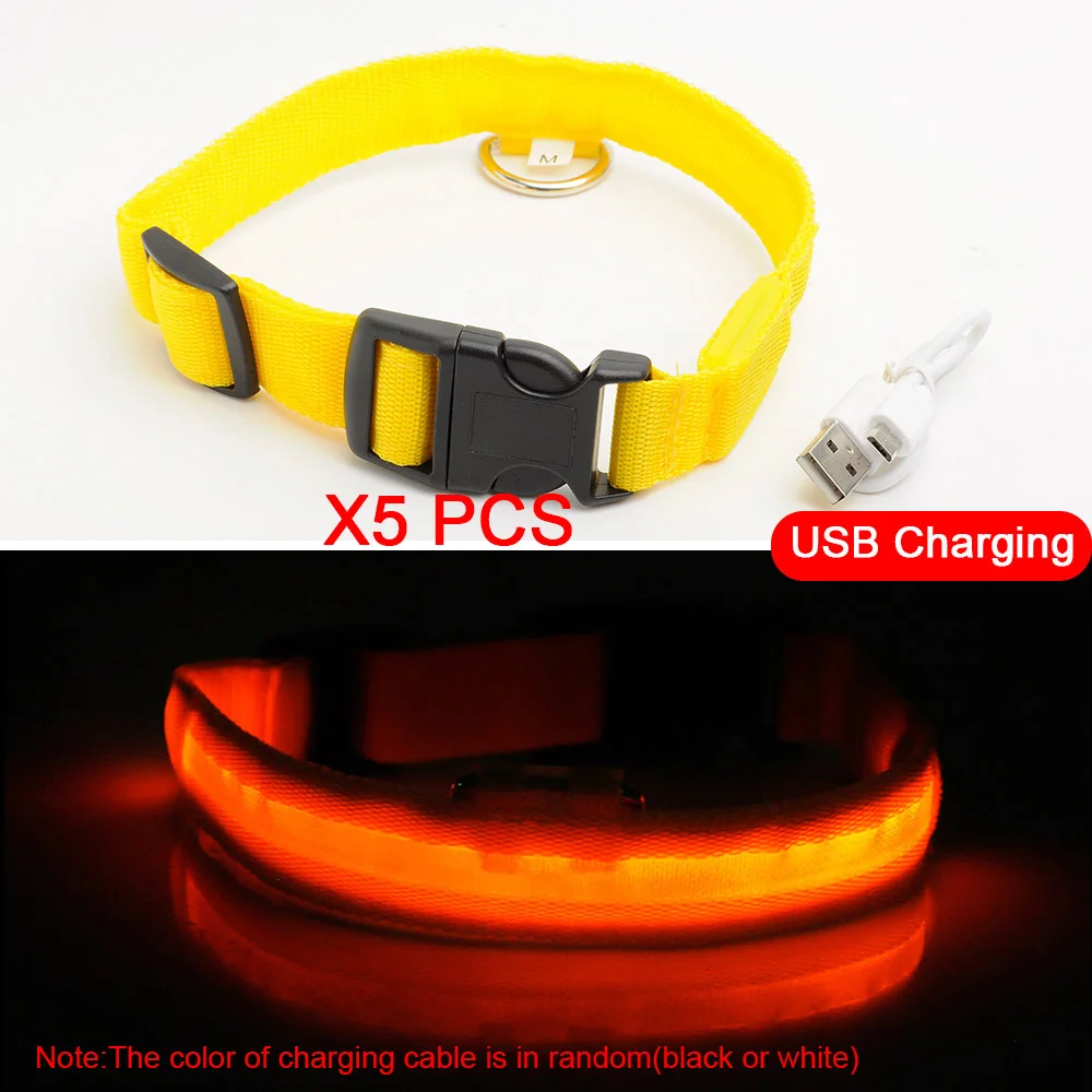 Yellow 5PCS 5 шт./лот usb зарядка светодиодный ошейник для собак защита от потери безопасный светящийся ошейник для собак щенков светящиеся ошейники для животных Товары для домашних животных - Цвет: Yellow 5PCS