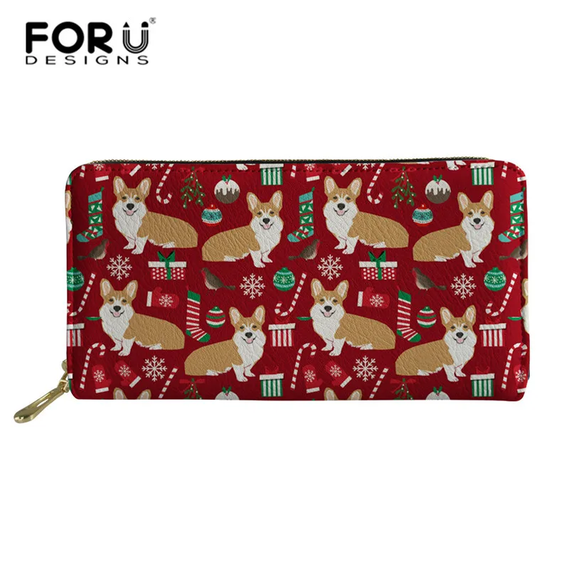 FORUDESIGNS/милые корги, женские кошельки, Рождественская собака, Дамская искусственная кожа, Длинный кошелек, большой емкости, модный клатч для денег и телефона - Цвет: XM2311Z21