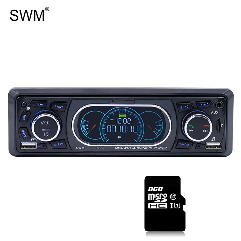 SWM кассетный плеер Автомобильный аудио Bluetooth Handsfree мультимедиа автомобильный Радио Mp3 плеер телефон зарядка FM AUX TF USb Авто Радио стерео - Цвет: Radio with 8G Card