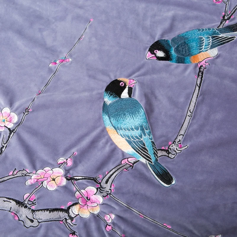 Фиолетовый роскошный китайский стиль с цветочной вышивкой птицы зимний