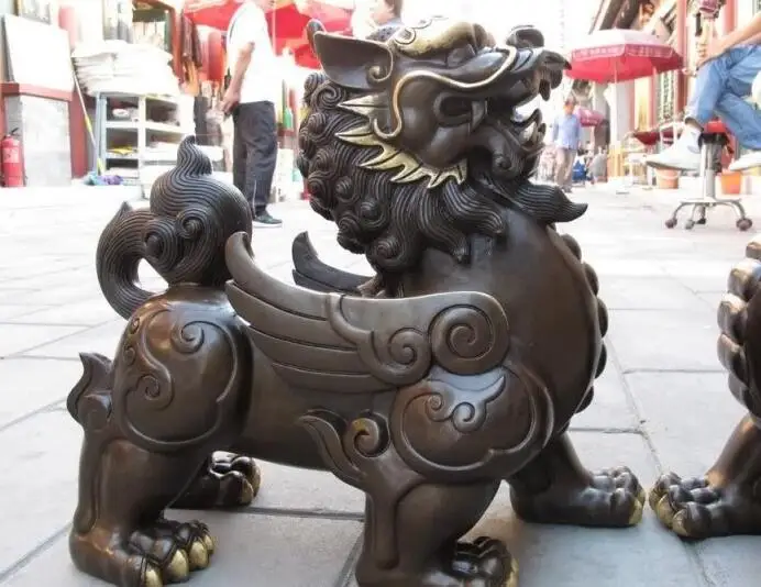 Королевского дворца бронза Медь Feng Shui зло Foo Dog Лев Храбрые войска статуя Kirin|statue