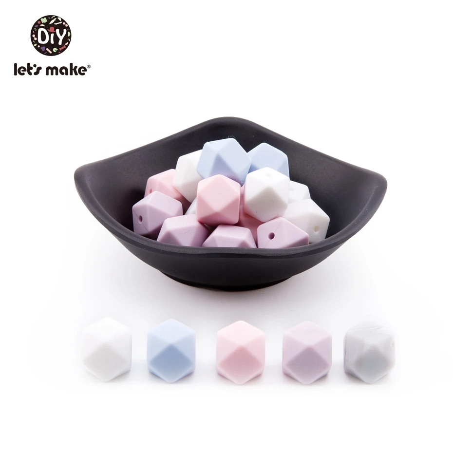 Let'S Make 20Pc 14Mm Hexagon Silicone Teether Beads Baby Tiny Rod Multifaced Baby Teething Toy Beaded Silicon Baby Teether Toy
