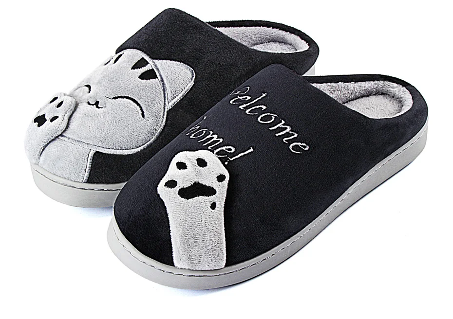 ShoeFurry/домашние тапочки; хлопковая обувь; коллекция года; зимние домашние тапочки с рисунком кота; мужские Нескользящие мягкие тапочки; теплые плюшевые Тапочки Мужские тапочки для спальни Осень сгущает обувь