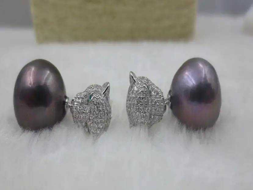 Free shipping Hot sell Noble- SHIPPING>>>@@ leopard head eyes 14mm AAA black Kasumi pearl necklace earrings | Украшения и