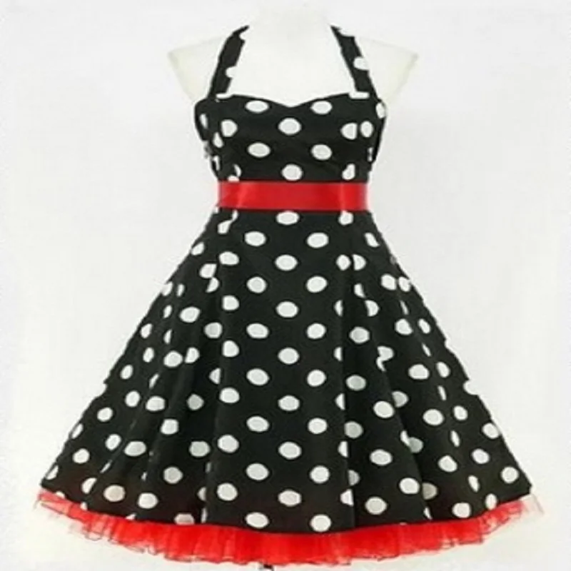 Женское винтажное драпированное платье в горошек красное синее черное