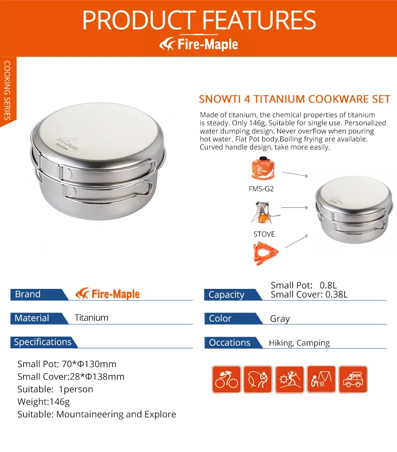 Fire Maple SnowTi 4 складной титановый кастрюля набор Сверхлегкий походная кухонная посуда