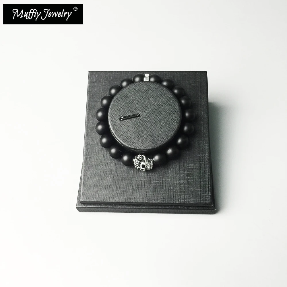 Браслет с бусинами в виде черепа и 10 мм из обсидиана ювелирные изделия для женщин