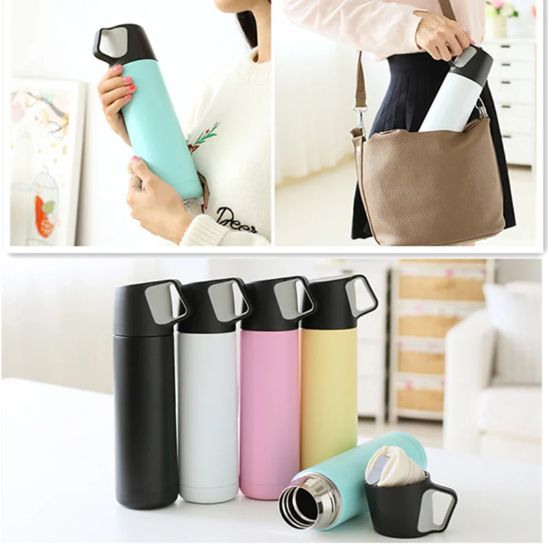 500ML Creative Stainless Steel Double Wall Thermos Mug With Small Cup Vacuum Flask Travel Coffee Mug Drink Bottle Thermocup