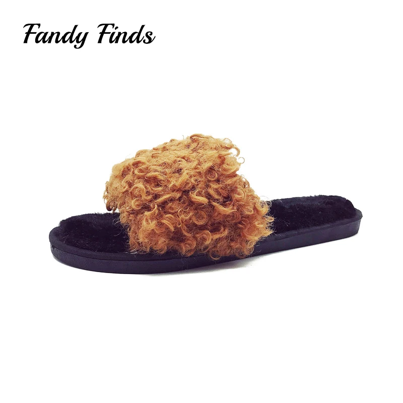Fandy находит искусственного меха домашние тапочки одноцветное Цвет резиновой