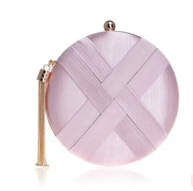 pink Модные женские туфли сумка круглый кисточкой металла небольшой Повседневный клатч Сумки цепь плечо вечерние сумочки женские телефон ключ сумки с карманами - Цвет: pink