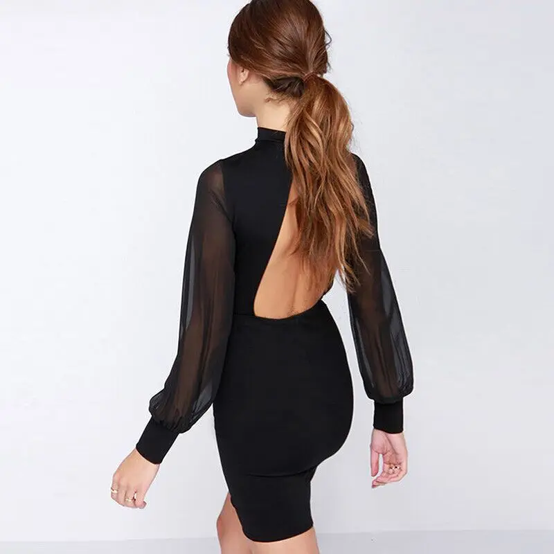 2019 г. пикантные спинки для женщин с длинным рукавом сетки лоскутное офисное мини