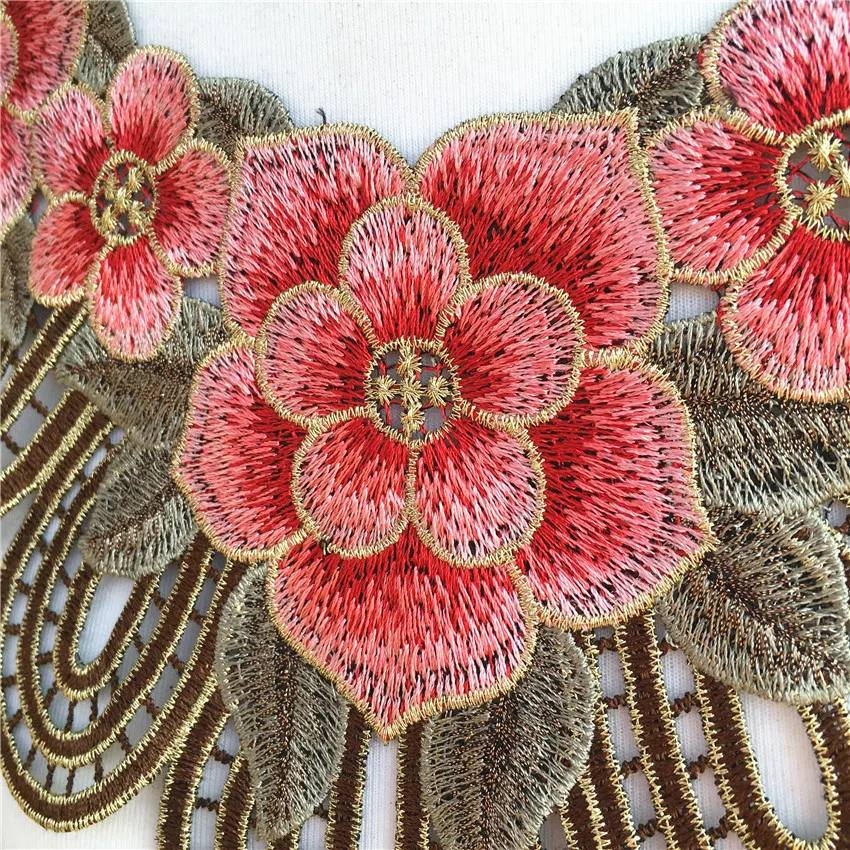 Новый 1 шт. Элегантная вышивка розовый цветок кружевной воротник кружевная ткань