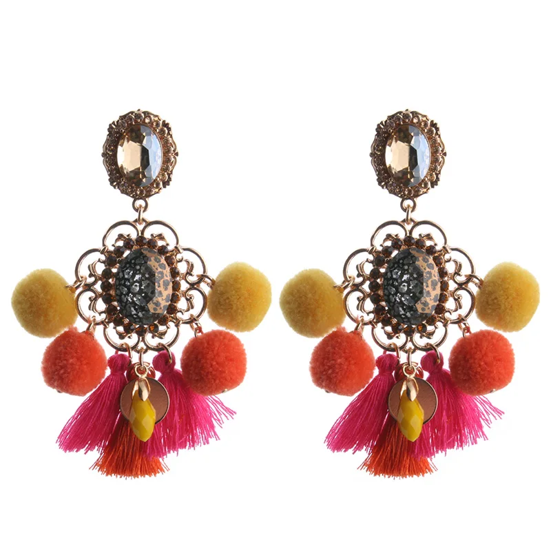 Большие серьги NeeFu WoFu гвоздики с помпоном кисточками оптовая продажа Кристальные