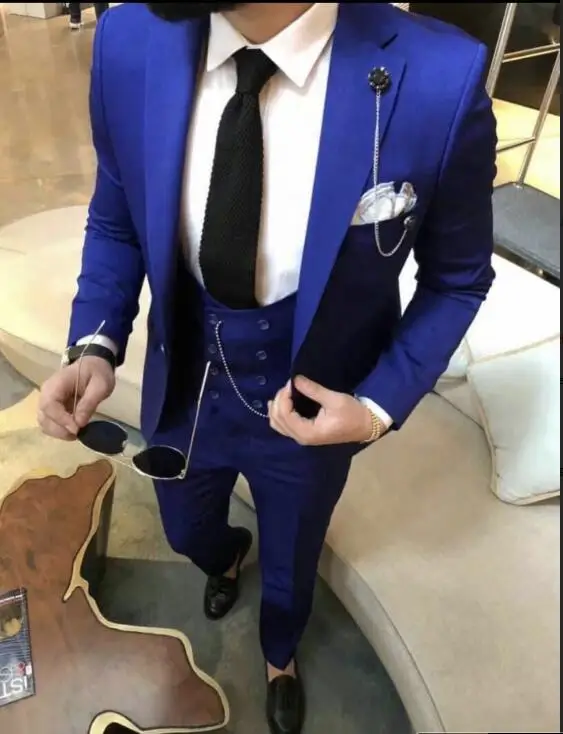 3 шт. королевский синий свадебные костюмы Slim Fit Одежда для жениха (куртка + брюки