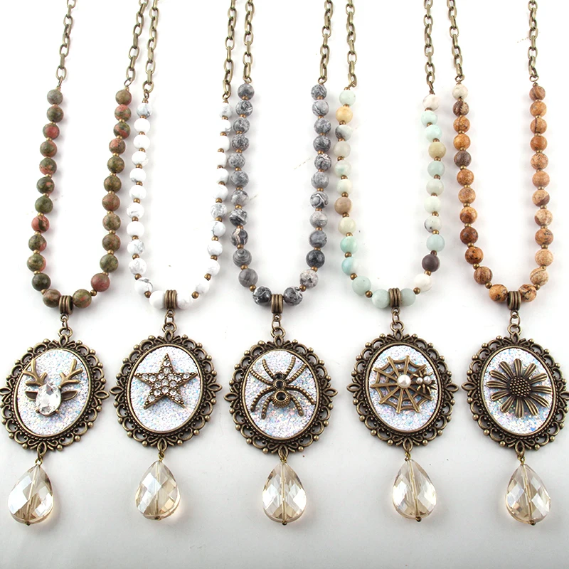 Женское Ожерелье с натуральным камнем длинная цепочка кристаллами ожерелье в