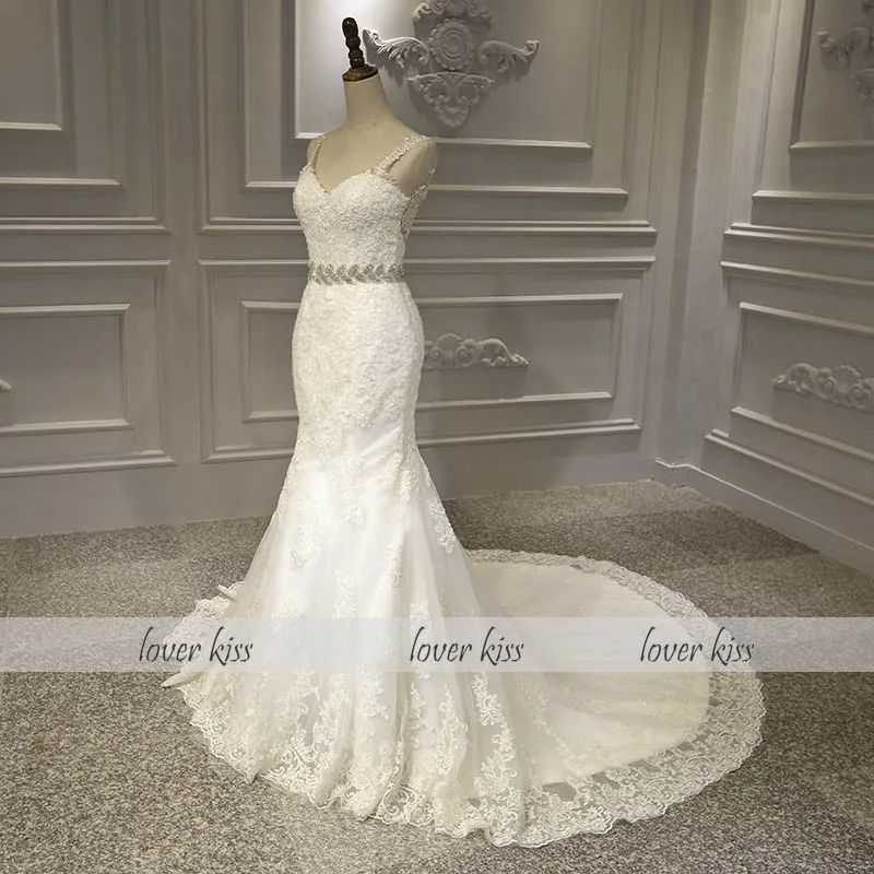 Женское свадебное платье Русалка кружевное на бретельках с аппликацией и