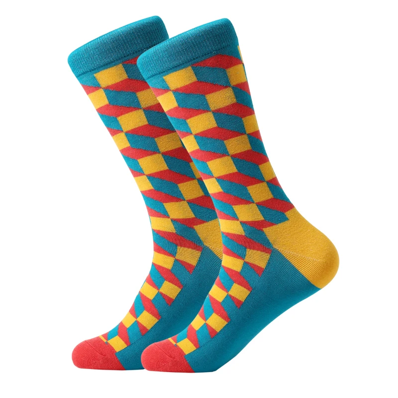 LETSBUY 5 pair/lot mens socks cotton colorful funny crew socks long vibrant socks for man business dress wedding gift socks