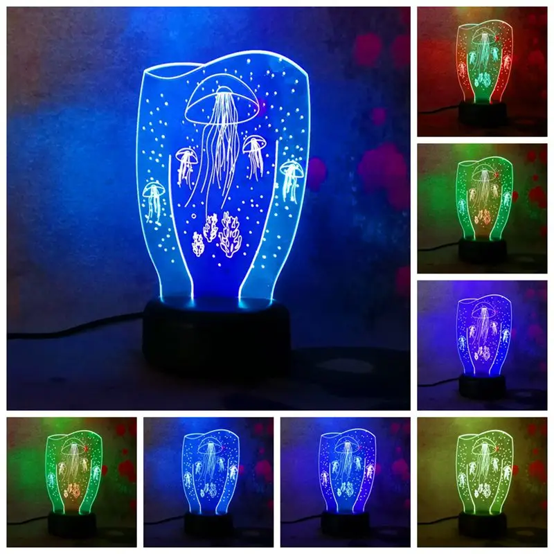 Luminaria Красочные Медузы 3D видения ночник настольная лампа 7 цветов Изменение xmas