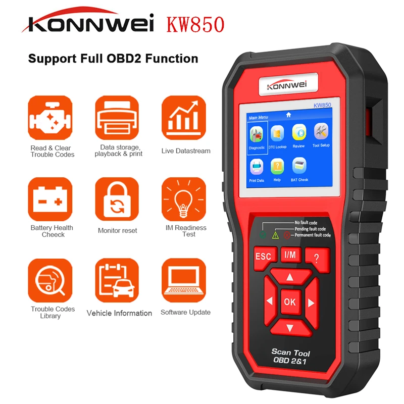 KONNWEI KW850 OBD2 ODBII автомобильный диагностический сканер Многофункциональный