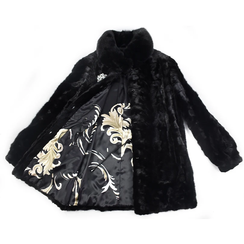 Пальто женское из натурального меха норки модная однотонная Шуба с воротником