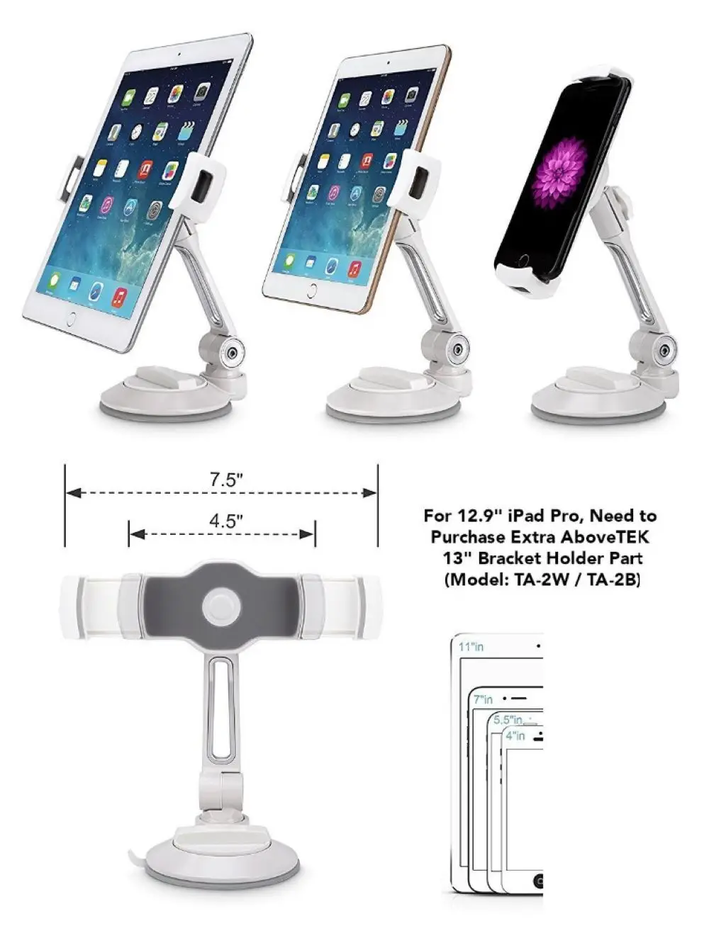 4-11" Universal Long Arm Goose Neck Tablet Pc Holder Stands Dashboard Windshield Desktop Tablets Bracket 360 Degree Rotation |