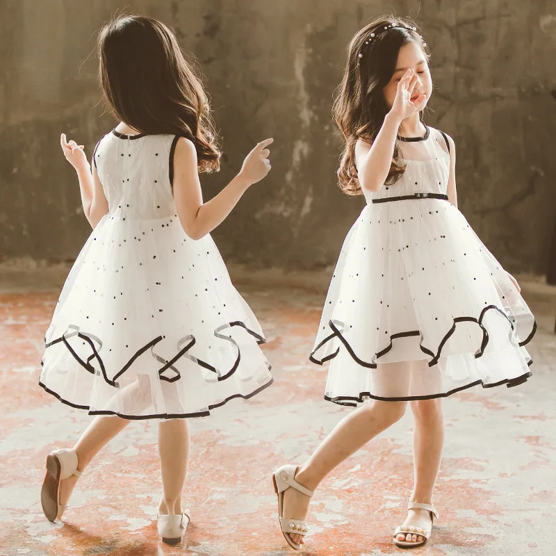 black vintage gown age for 3 - 12 yrs little girls ruffle lace tulle dot long dress princess prom summer kids sleeveless frocks | Детская
