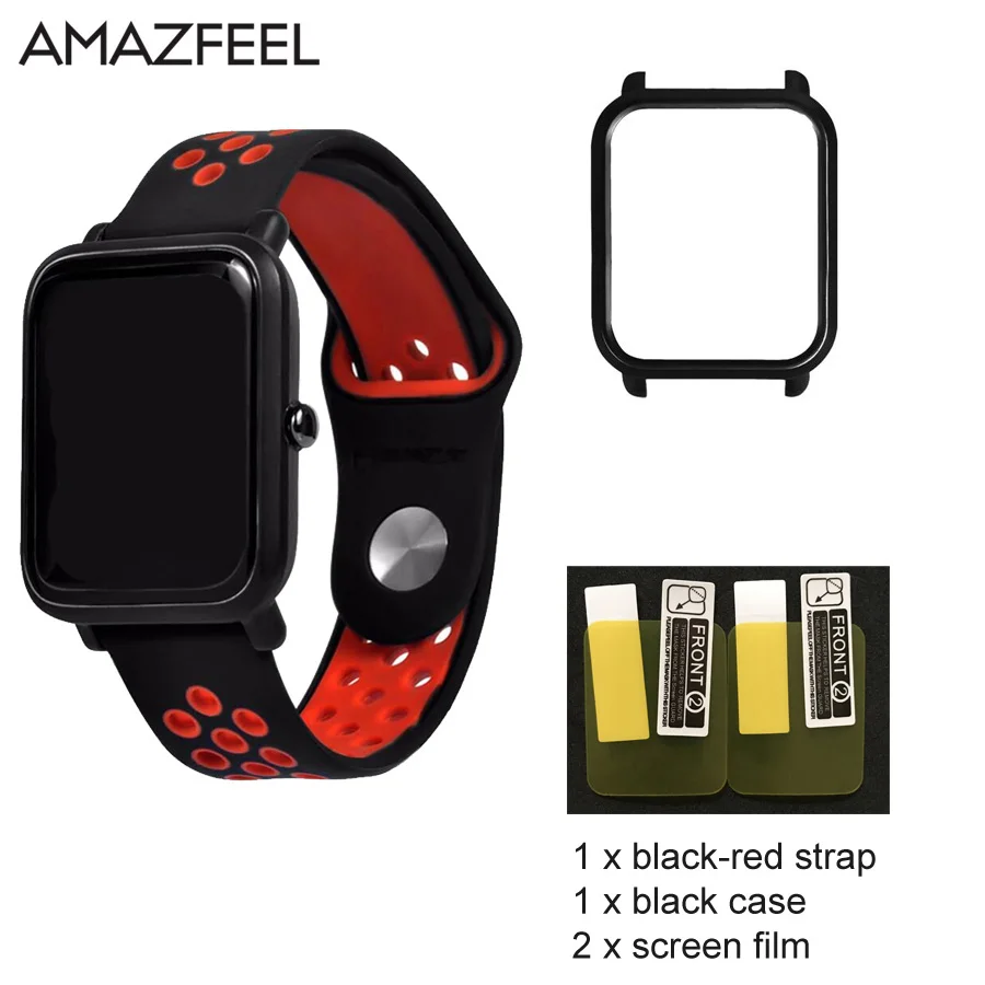 3 в 1 сменный Браслет Для Xiaomi Amazfit Bip Молодежный ремешок двойной цвет ТПУ силиконовый ремешок для часов Huami Amazfit браслет - Цвет: black red-black c
