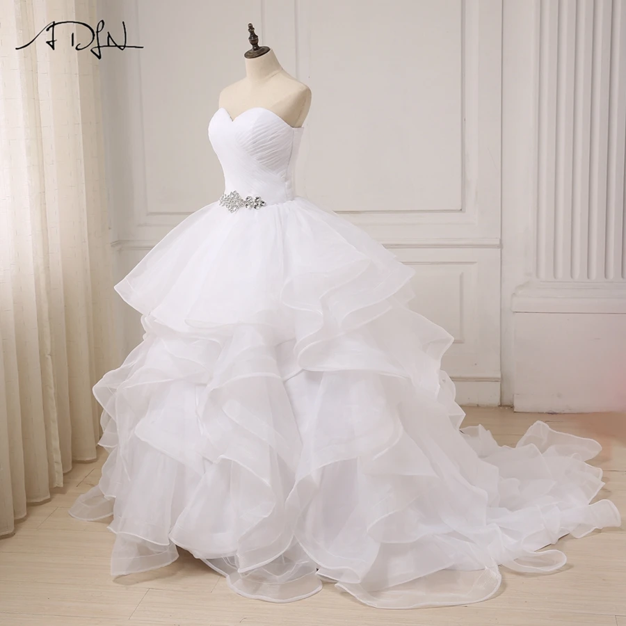 ADLN шикарный украшенный бусами бальное платье Свадебные платья Vestido De Noiva Zipepr вверх назад оборки свадебное платье из органзы платье