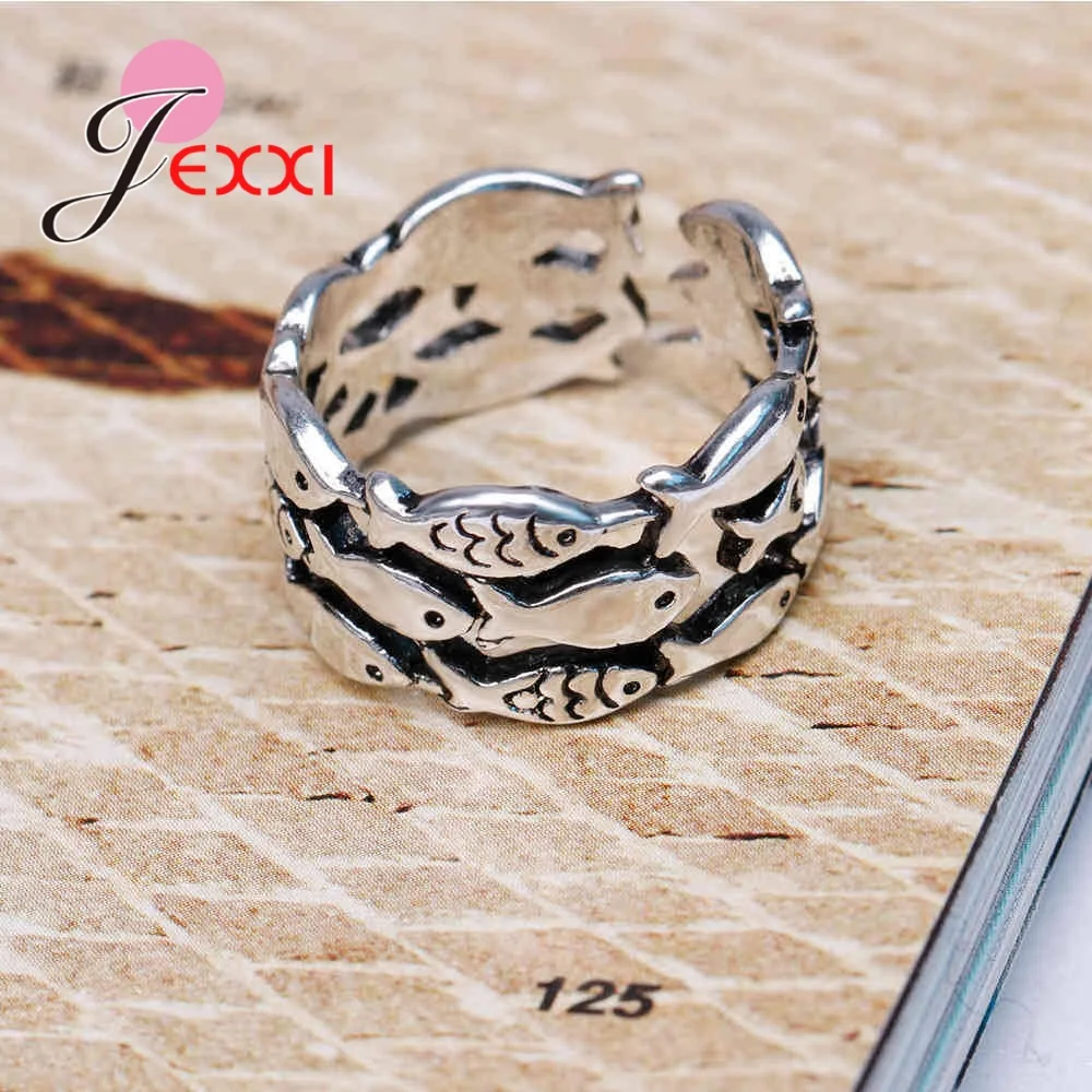 Promotion Top Sale Retro Rings 925 Sterling Silver Lovely Fish Design Jewelry Fashion Holiday Party Accessories Adjustable Size |