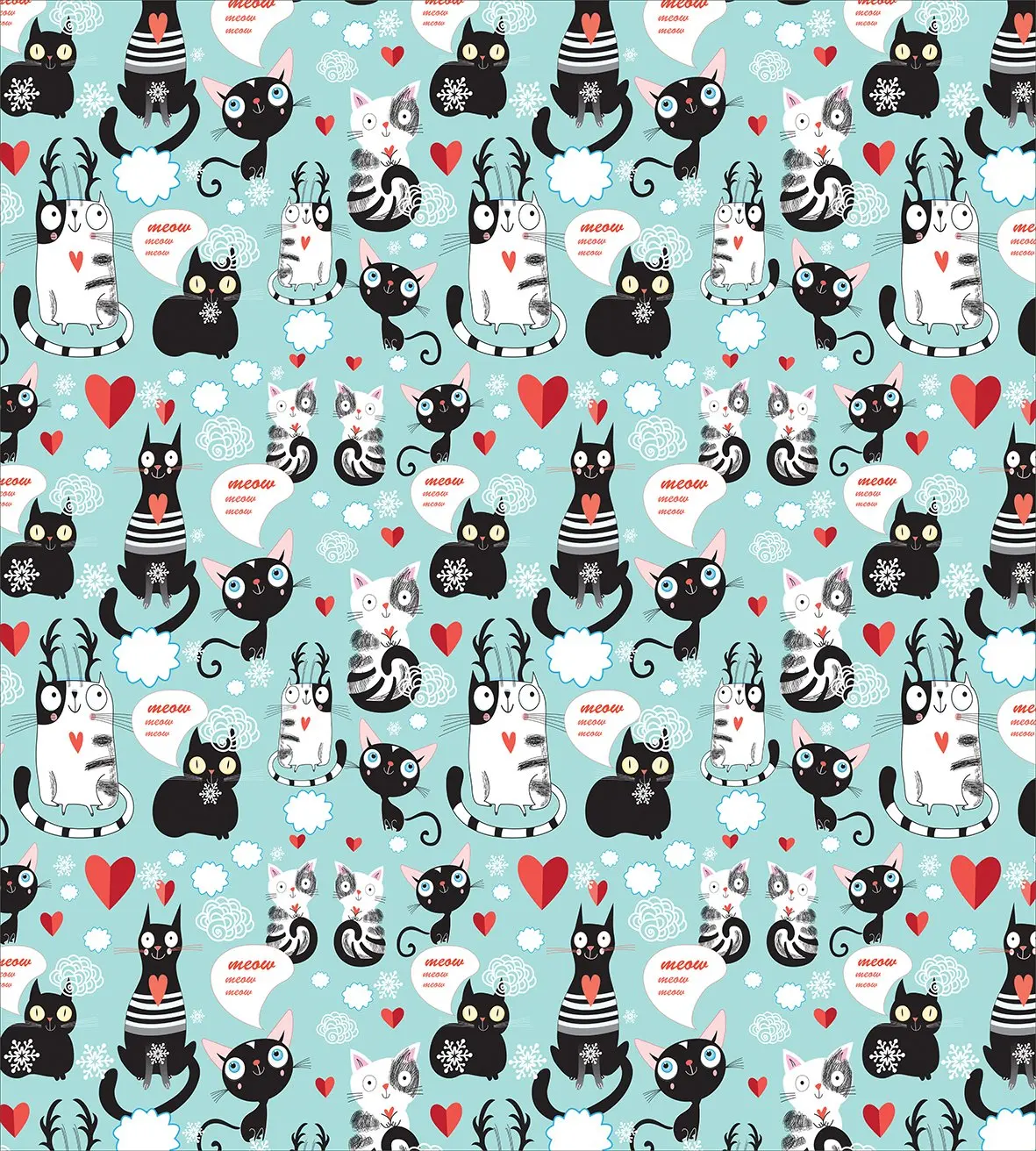 Cat Lover Duvet Cover Set King Size Black White Cats in Love Meow Print Among Hearts Daydreaming Kitties Ears Bedding | Дом и сад