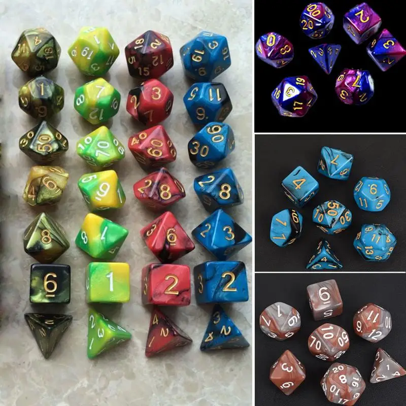 7 шт. набор игральных костей с эффектом туманности покер d& d d4 d6 d8 d10 d% d12 d20 многогранные TRPG игры rpg игры в кости