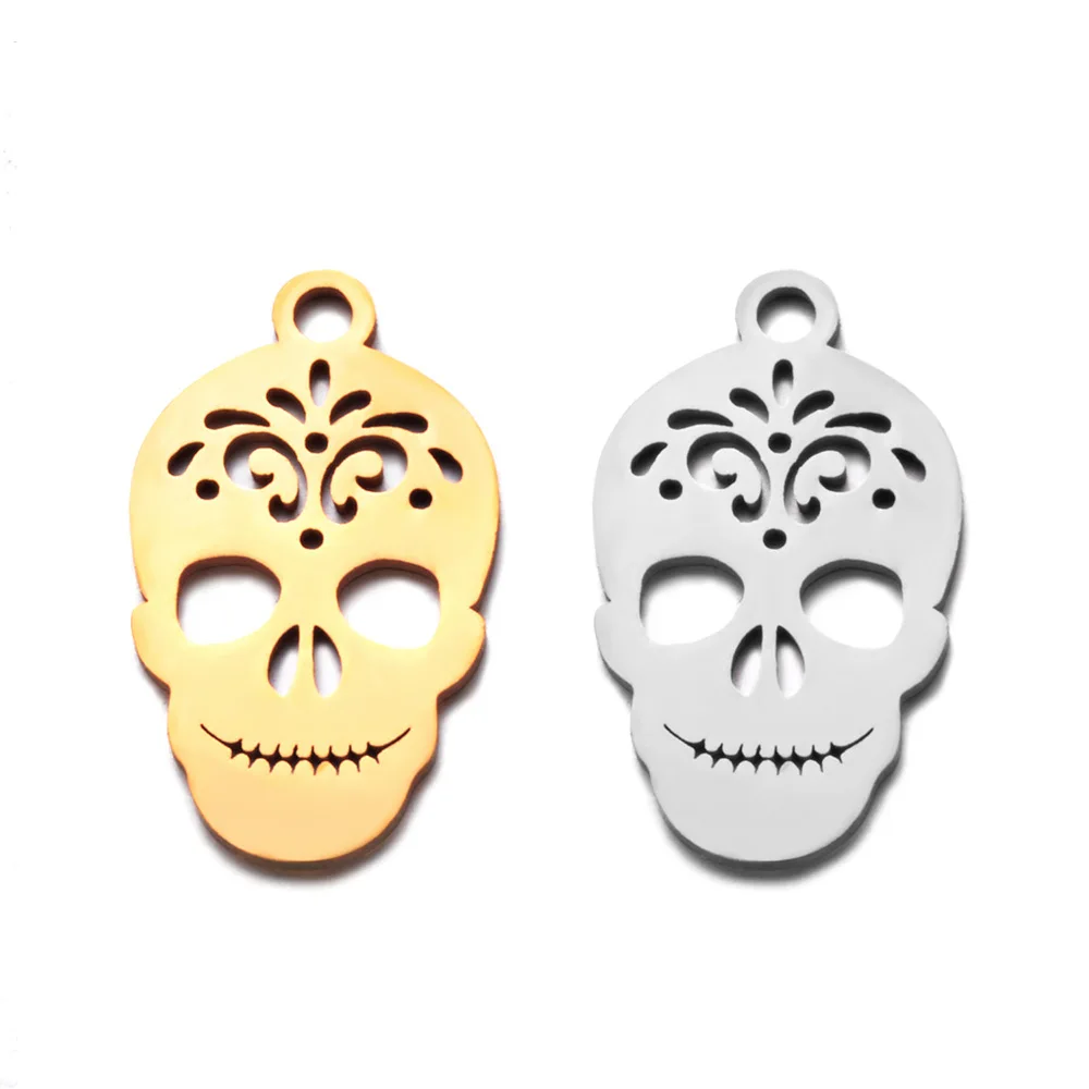 10pcs 316L Stainless Steel Double Side Polished Hollow Out Skull Head Charm Pendant for DIY Jewelry Making Findings Supplier - купить по