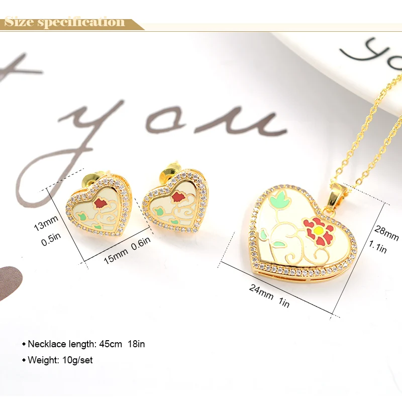 Sunny Jewelry Romantic Heart Set For Women Earrings Necklace Pendant Cubic Zirconia Enamel Wedding Gift | Украшения и аксессуары