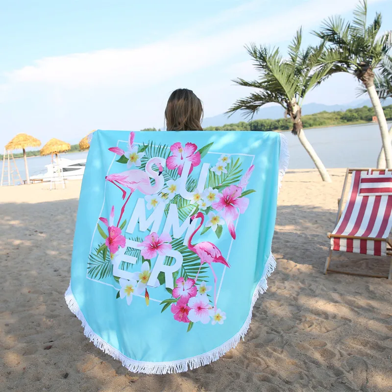 XC USHIO круглое пляжное полотенце с кисточками для лета 450 г микрофибра 150 см - Фото №1
